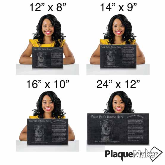 Size Guide Featuring 4 Available Sizes Of Rainbow Bridge Headstones.