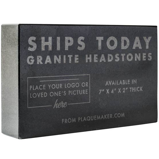 Rectangle Shaped Granite Headstone Laser Engraved With Ships Today Text And Customization Options Against White Background