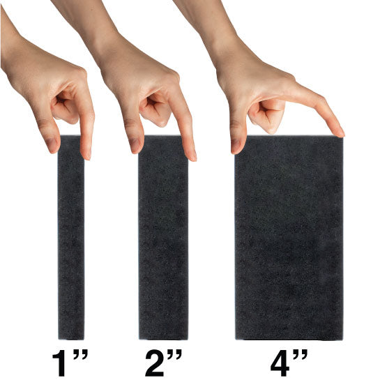 Hand showing the three available thickness options for the granite headstone.