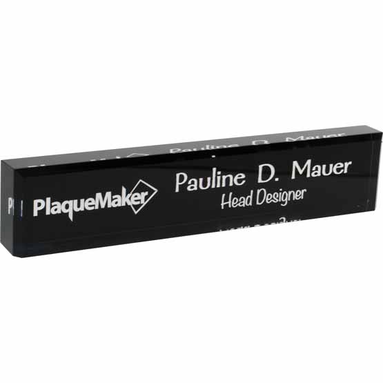 Custom Acrylic Name Plate With Black Backing Laser Engraved With PlaqueMaker Logo And Employee Name And Role