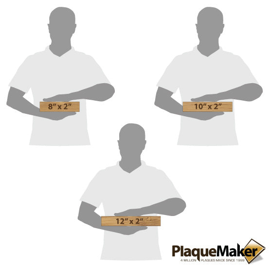 Size Guide Featuring 3 Available Sizes Of Bamboo Office Name Plates.