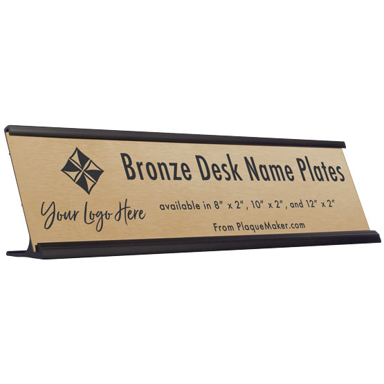 Custom Desk Plate - Bronze Desk Name Plaque, Engraved Desk Plate. Engraved with your name, title, and logo.