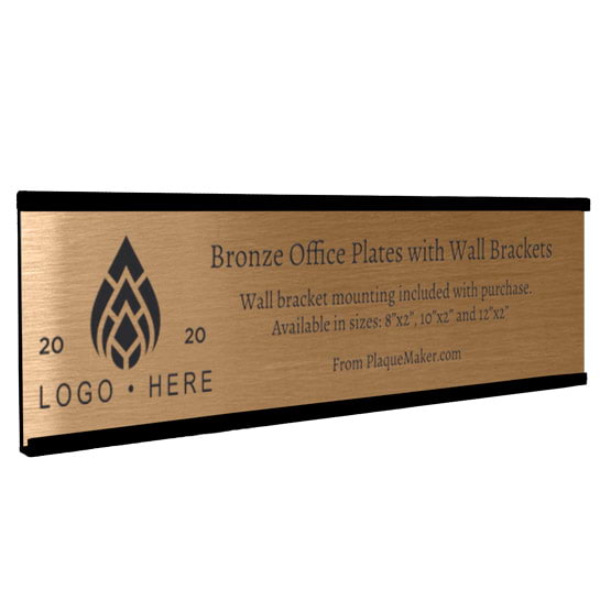 Bronze Office Name Plate With Black Mounting Bracket And Laser Fused To Show Customization Options And Areas 