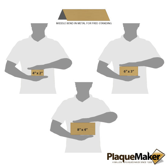 Size Guide Featuring 3 Available Sizes Of Bronze Table Tents.