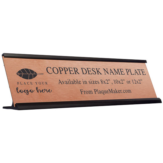 Custom Desk Plate - Copper Desk Name Plaque, Engraved Desk Plate. Engraved with your name, title, and logo.