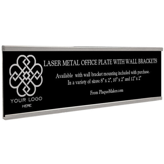 Black Metal Office Plate With Silver Bracket And Laser Engraved To Show Customization Options And Areas