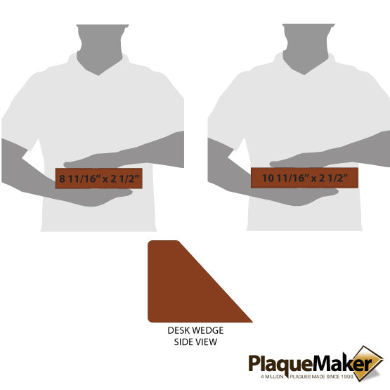 Size Guide With Side View Of Rawhide Faux Leather Desk Wedge And Blank Figures Holding The Front View With Measurements