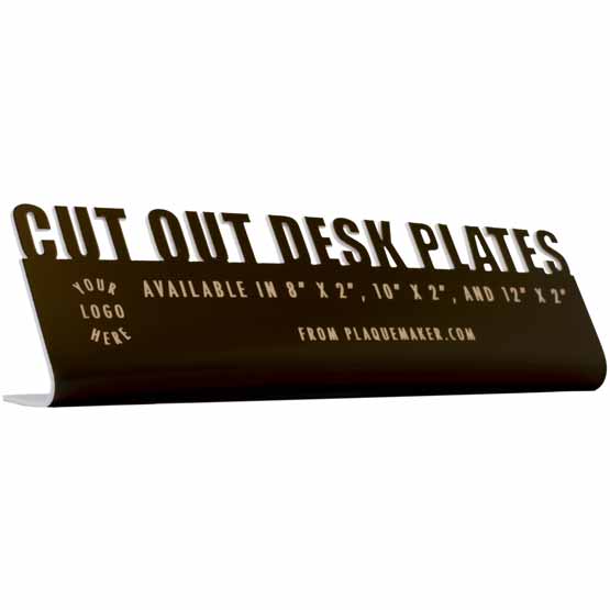 Custom Desk Name Plates - Plastic Desk Name Plates With Cut Out Text And Logo.