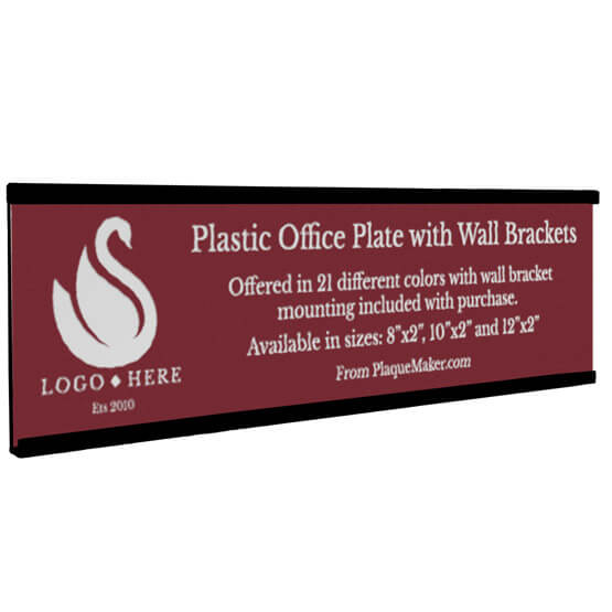 Red Plastic Office Name Plate With Black Mounting Bracket And Laser Engraved To Show Customization Options And Areas