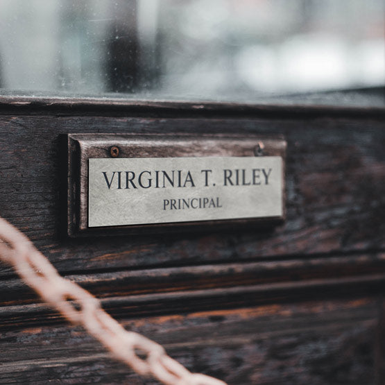 Custom Engraved Titanium Office Name Plate On External Door.