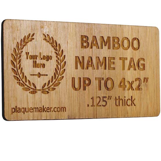 Custom Name Tags - Engraved Bamboo Wood Name Tags With Your Text, Title, And Logo.