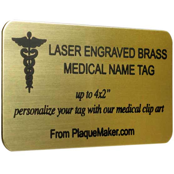 Custom Medical Name Tags - Engraved Brass Name Tags With Your Text, Title, And Logo.