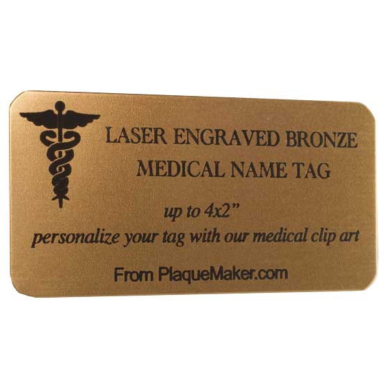 Custom Medical Name Tags - Engraved Bronze Name Tags With Your Text, Title, And Logo.