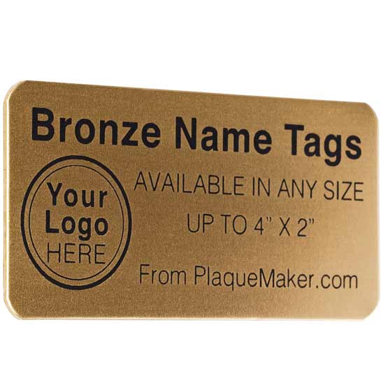 Custom Name Tags - Engraved Bronze Metal Name Tags With Your Text, Title, And Logo.