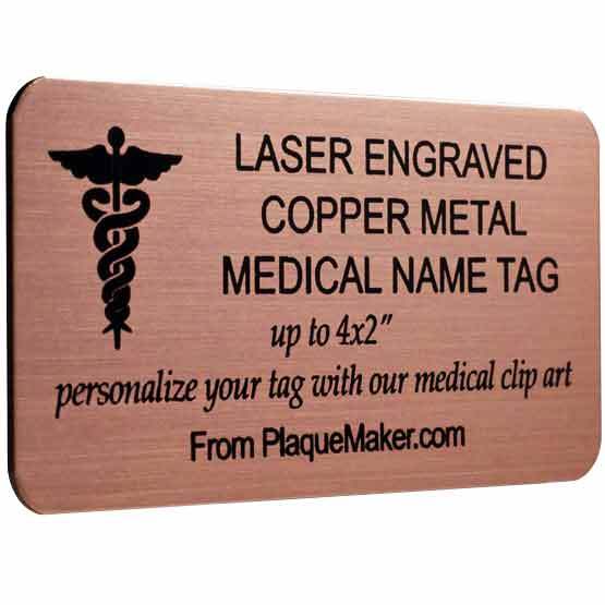 Custom Medical Name Tags - Engraved Copper Name Tags With Your Text, Title, And Logo.