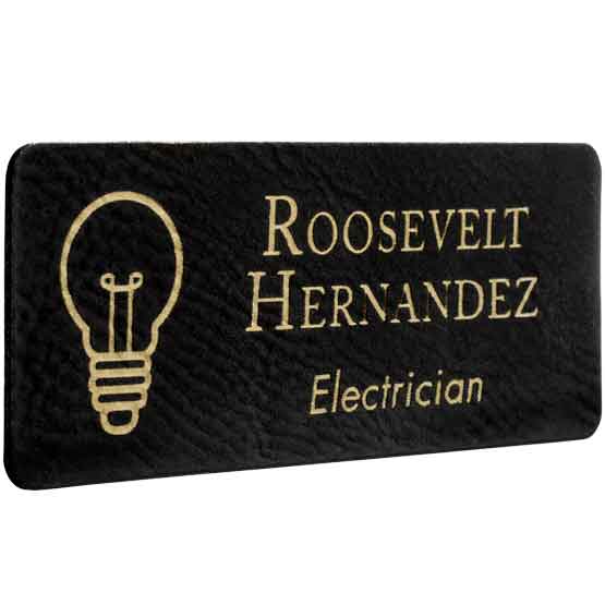 Laser Engraved Black Custom Faux Leather Name Tag With Logo.