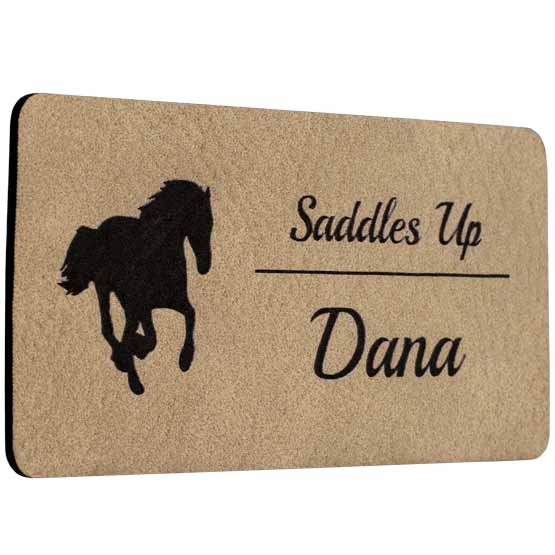 Laser Engraved Light Brown Custom Faux Leather Name Tag With Logo.