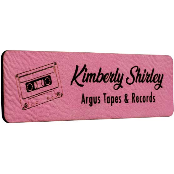Laser Engraved Pink Custom Faux Leather Name Tag With Logo.