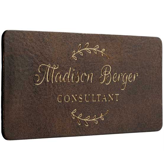 Laser Engraved Rustic With Gold Custom Faux Leather Name Tag With Logo.