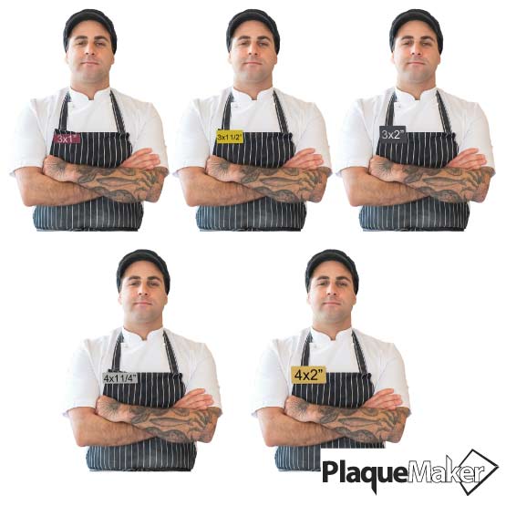 Size Guide Featuring 5 Popular Sizes Of Custom Plastic Name Tags Up To 4x2 Inches.