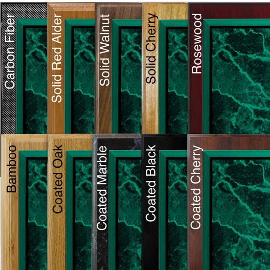 Comparison of board options with green marble acrylic plaque
