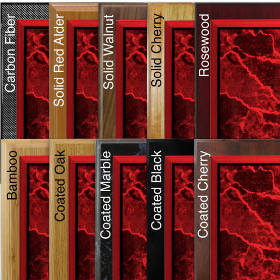 Comparison of board options with red marble acrylic plaque