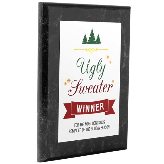Ugly Sweater Competition Winner Plaque For Christmas Or Holiday Party With Coated Marble Board.