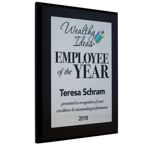 Custom Employee Of The Year Plaque With Your Logo, Recipient Name, And Year In Full Color.