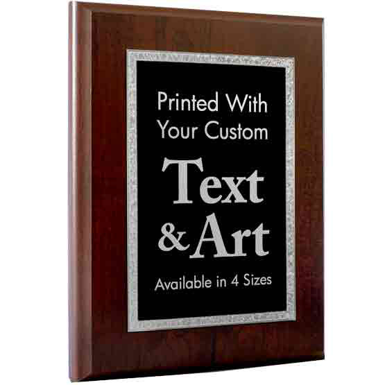 Customize your own stylish plaque with our silver Florentine plaques. Upload your artwork or logo and a special message.