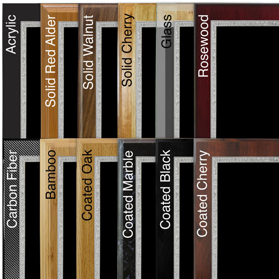 Comparison of various board options with a Black with Silver Florentine boarder design.
