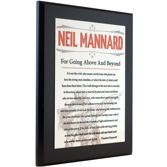 Custom Man In The Arena Achievement Plaque With Quote From President Theodore Roosevelt.