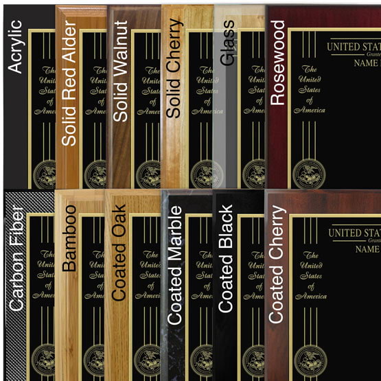 Comparison of board options with black laser metal and gold engraving
