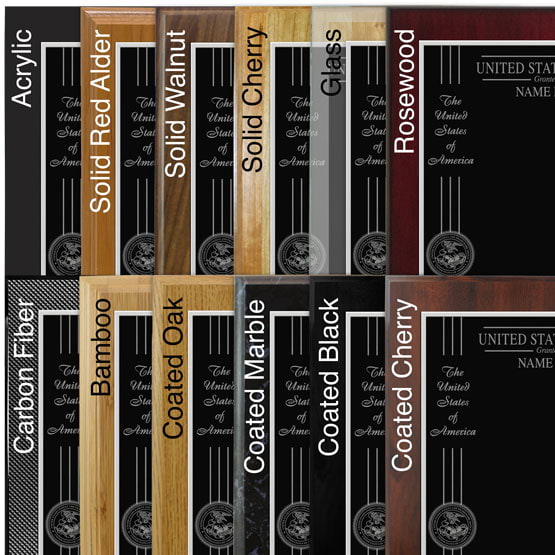 Comparison of board options with black laser metal and silver engraving