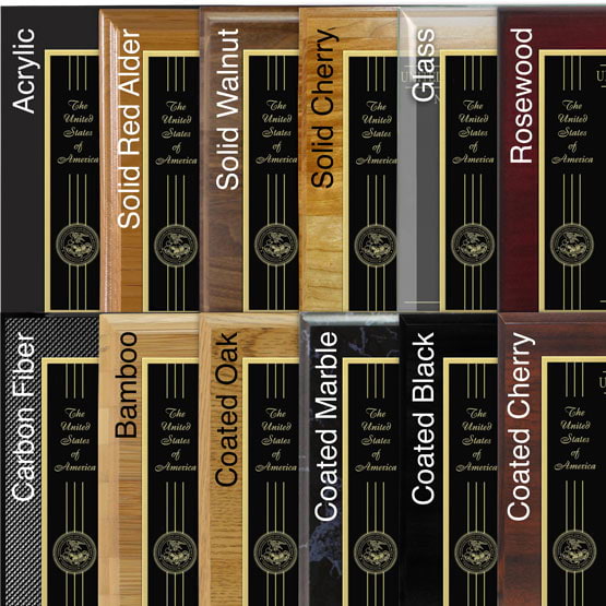 Comparison of board options with black laser metal and gold engraving