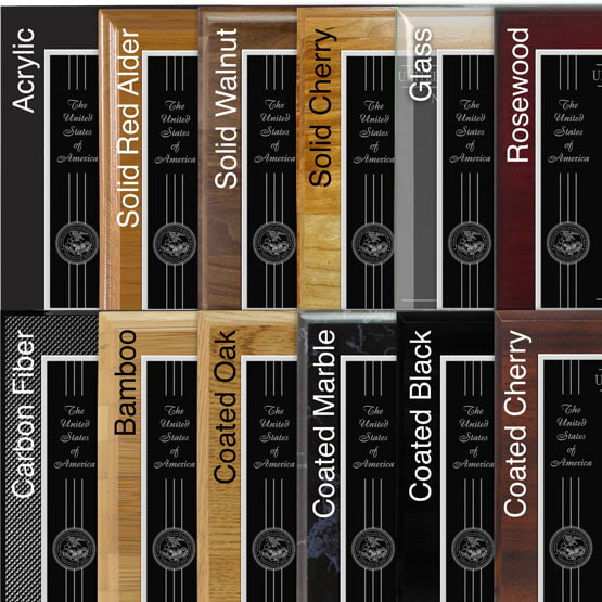 Comparison of board options with black laser metal and silver engraving