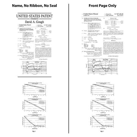Patent Plaque Layout Options Of Name, No Ribbon, No Seal, Or Front Page Only.