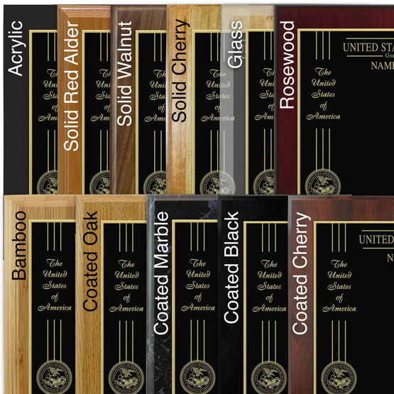 Comparison of board options with black laser metal and gold engraving