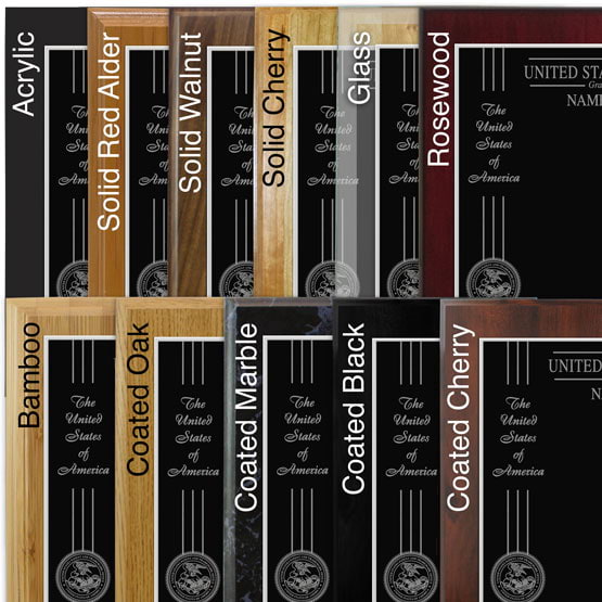 Comparison of board options with black laser metal and silver engraving