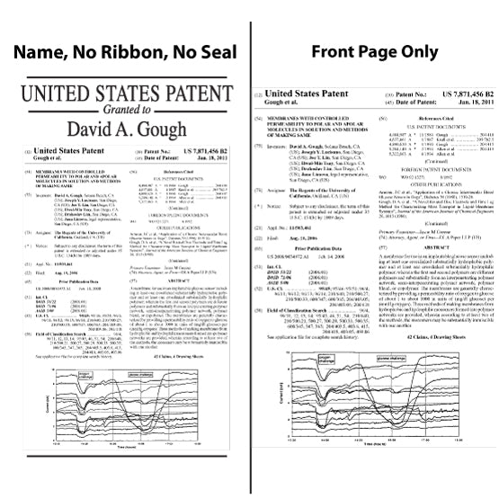 Side By Side Examples Of Custom Patent Plaque Design Options For Name And Ribbon And Seal Layout 