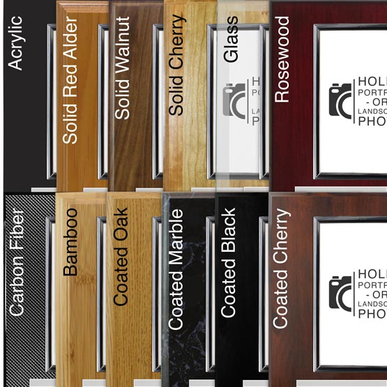 Comparison of a variety of boards with silver picture frame and silver aluminum metal.