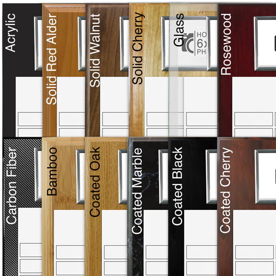 Comparison of board options with white aluminum metal and silver frame.