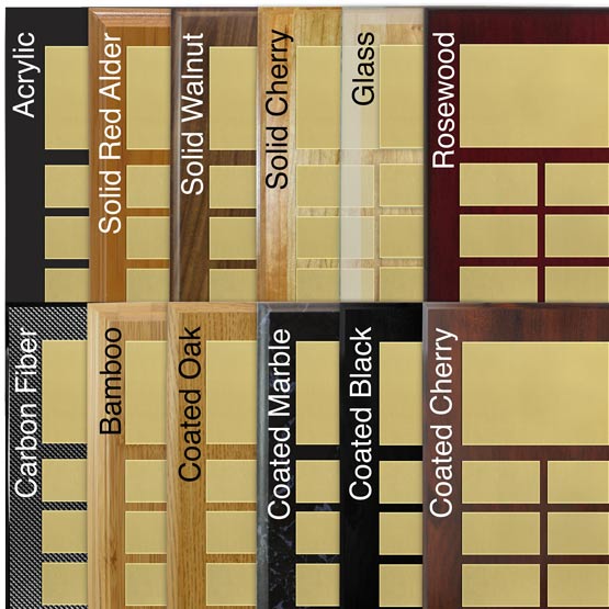 Comparison of various board options with gold aluminum metal.