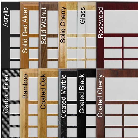 Comparison of various board options with silver aluminum metal.