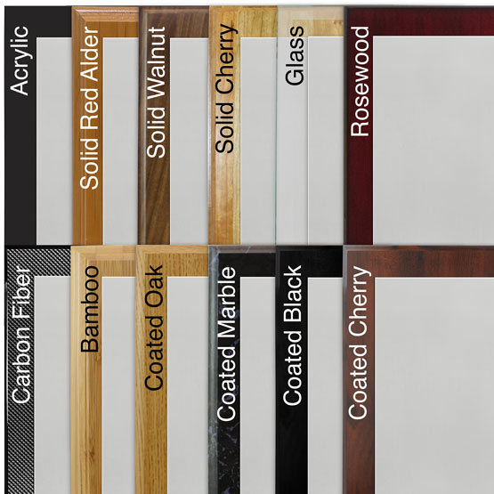 Comparison of various board options with silver aluminum metal.