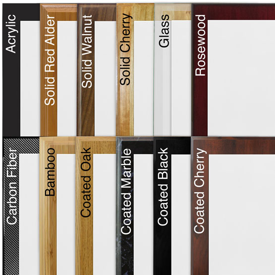 Comparison of various board options with white aluminum metal.