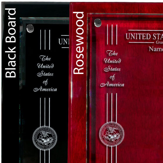 Custom Patent Plaques - Engraved Patent on Floating Glass & Piano Board