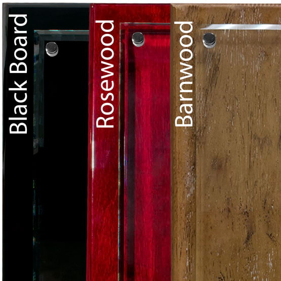 Custom Glass Plaques - Engraved Floating Glass on Piano Finished Board