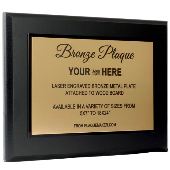 Custom Bronze Plaque With Black Frame And Black Board Showing Customizable Areas For Logo And Personalized Text