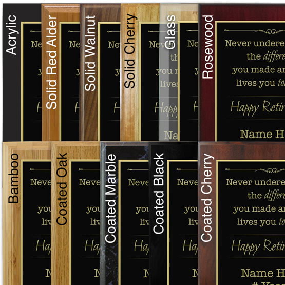 Comparison of board options with black laser metal and gold engraving