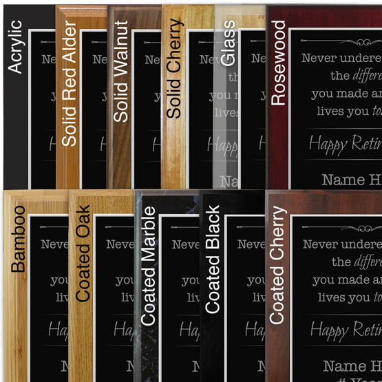 Comparison of board options with black laser metal and silver engraving